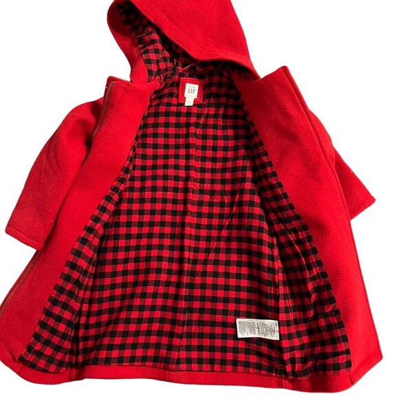 Baby Gap 4Y Red Wool Hooded Toggle Coat Peacoat - Picture 3 of 7
